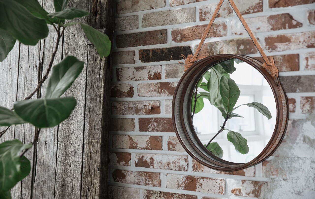 Galvanized Metal Framed Round Wall Mirror with Rope