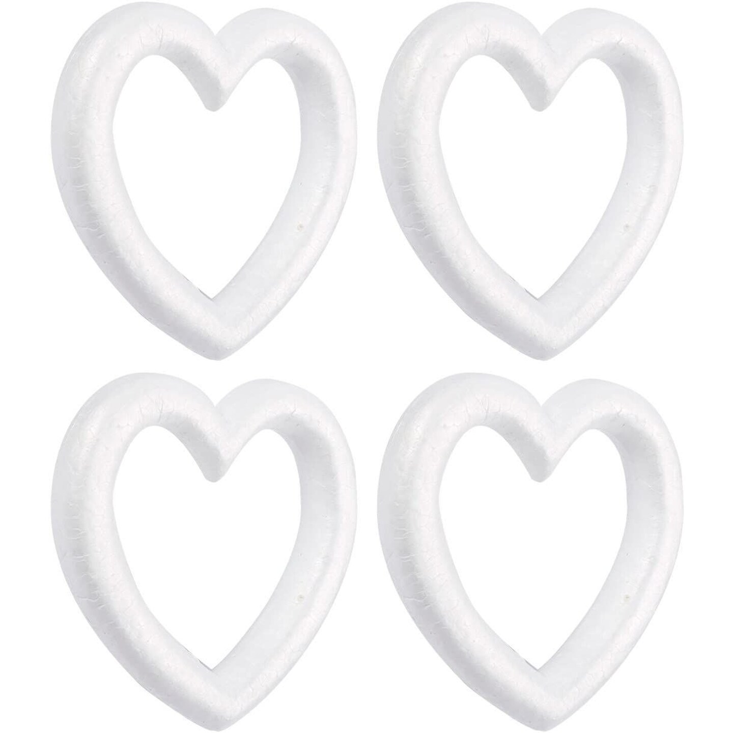 White Foam Heart Wreath Forms for Crafts, DIY Hearts for Wedding,  Valentine's Decorations (10 In, 4 Pack)