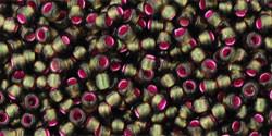 Toho 11/0 Round Japanese Seed Bead, TR11-2204, Silver Lined Frost Olivine Pink Lined
