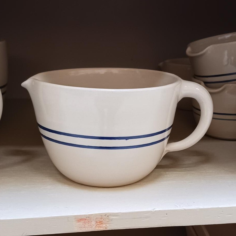 Martinez Pottery Heritage Blue Stripe Stoneware Batter Bowl, Handmade, 7 Cup