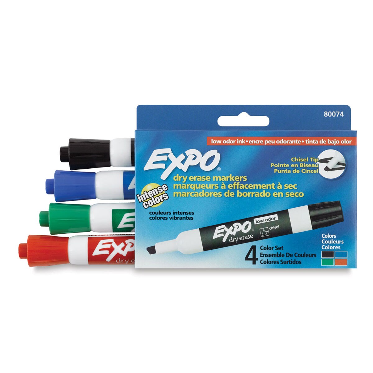 EXPO Dry Erase Markers Low Odor Ink Chisel Tip Assorted Colors - 4