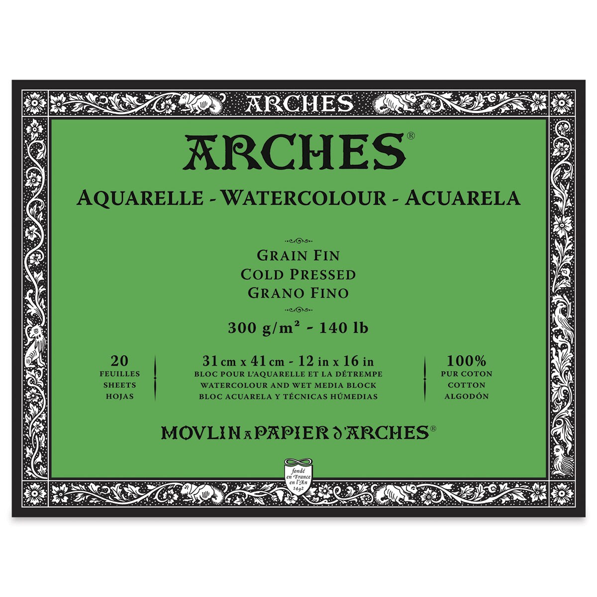 ARCHES Aquarel – blok met 20 vellen 26 x 36 cm, 4 zijden gelijmd, 300 g/m², fijne korrel, natuurlijk wit, 4 randen ARCHES Aquarel – blok met 20 vellen 26 x 36 cm, 4 zijden gelijmd, 300 g/m², fijne korrel, natuurlijk wit, 4 randen