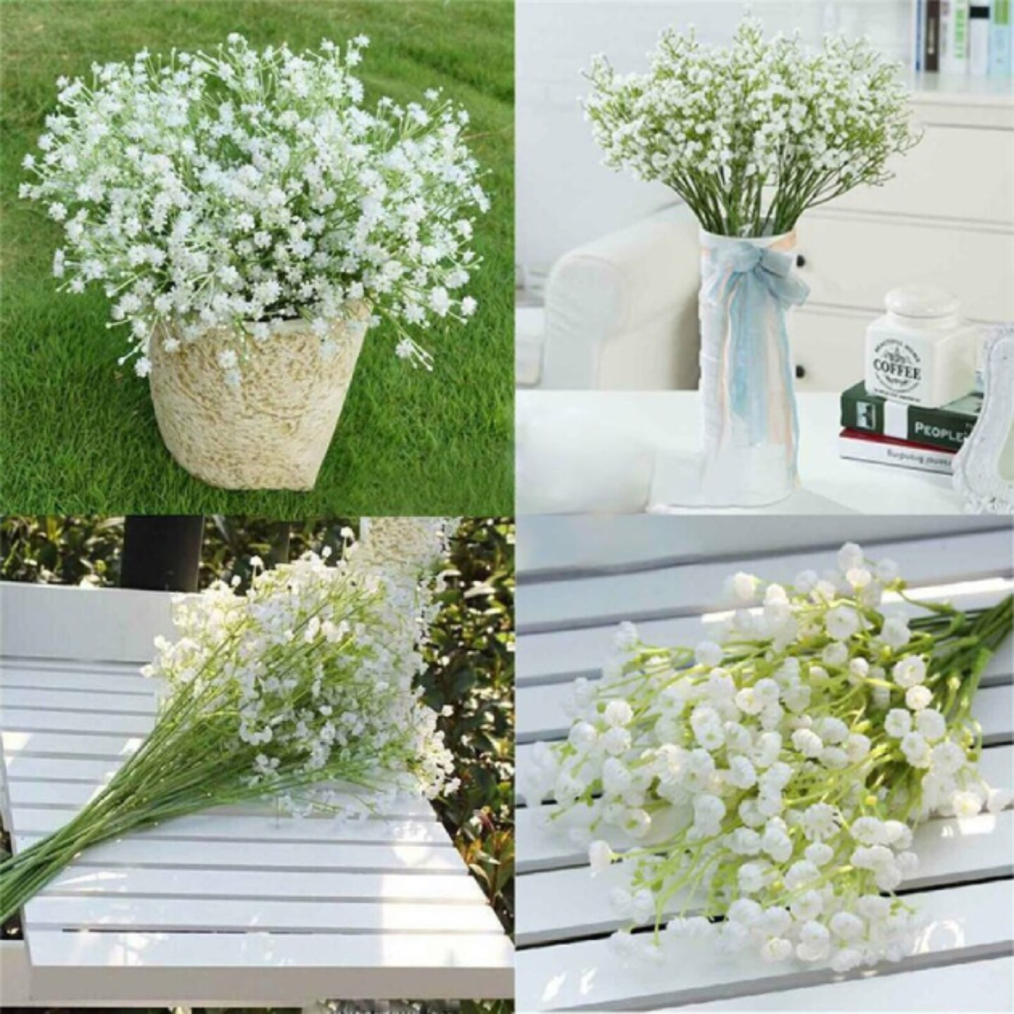 12pcs Artificial Baby Breath White Gypsophila Stems Faux Baby's Breath Bouquet