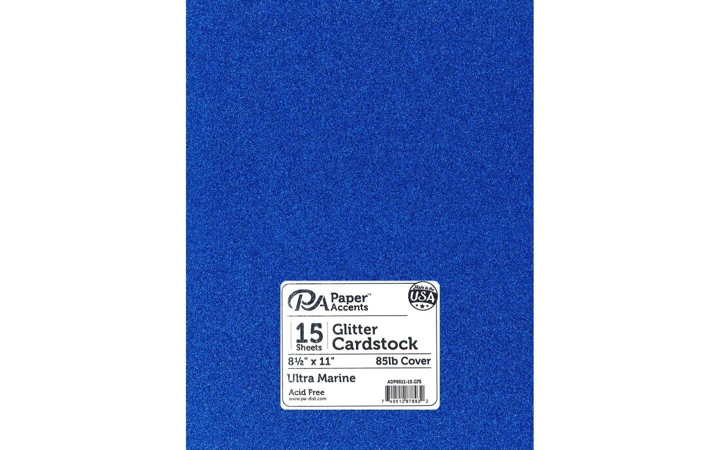 PA Paper Accents Glitter Cardstock 8.5" x 11" Ultra Marine, 85lb