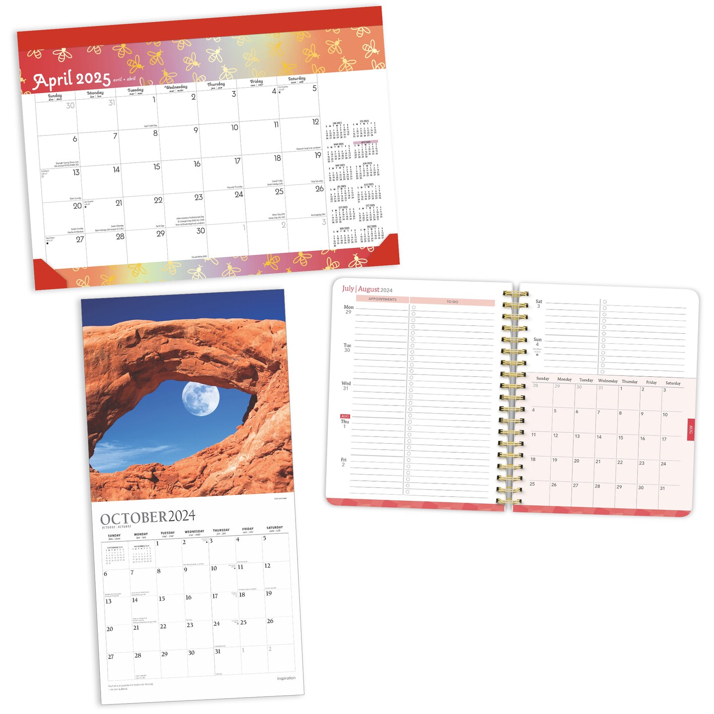 Busy Bees and Inspiration 2025 18 Months Bundle | Desk Pad, Desk Planner, and Square Wall Calendar | July 2024 - December 2025 | Plato | Motivation Design