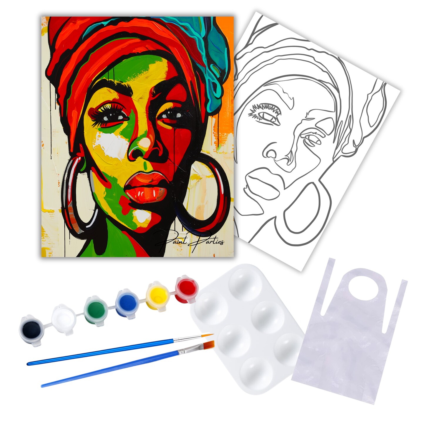 Juneteenth &#x22;Headwrap Beauty&#x22; DIY Canvas Art Kit, Adult Beginner, Acrylic Paint Size 11x14 inch