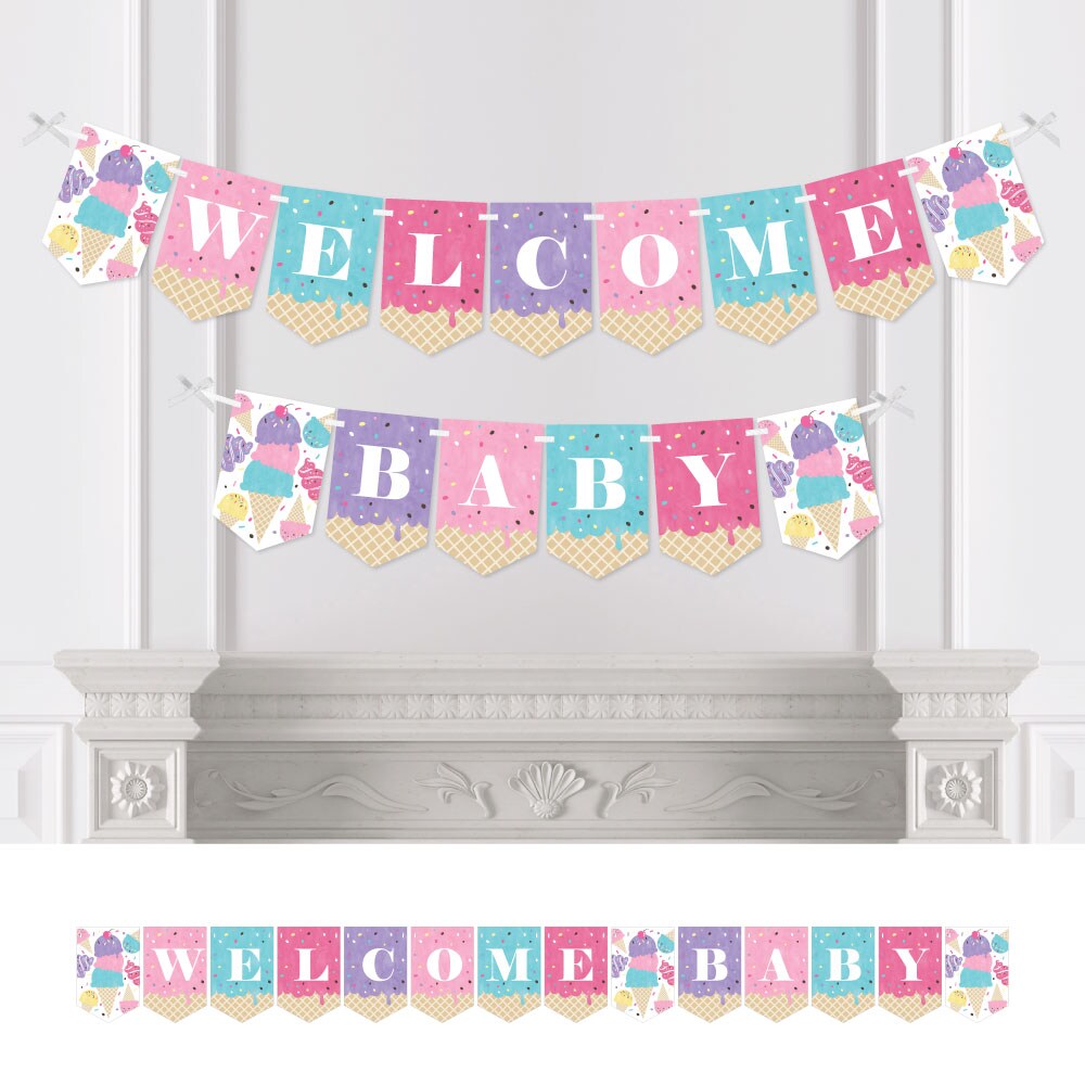 Big Dot of Happiness Scoop Up the Fun - Ice Cream - Sprinkles Baby Shower Bunting Banner - Party Decorations - Welcome Baby