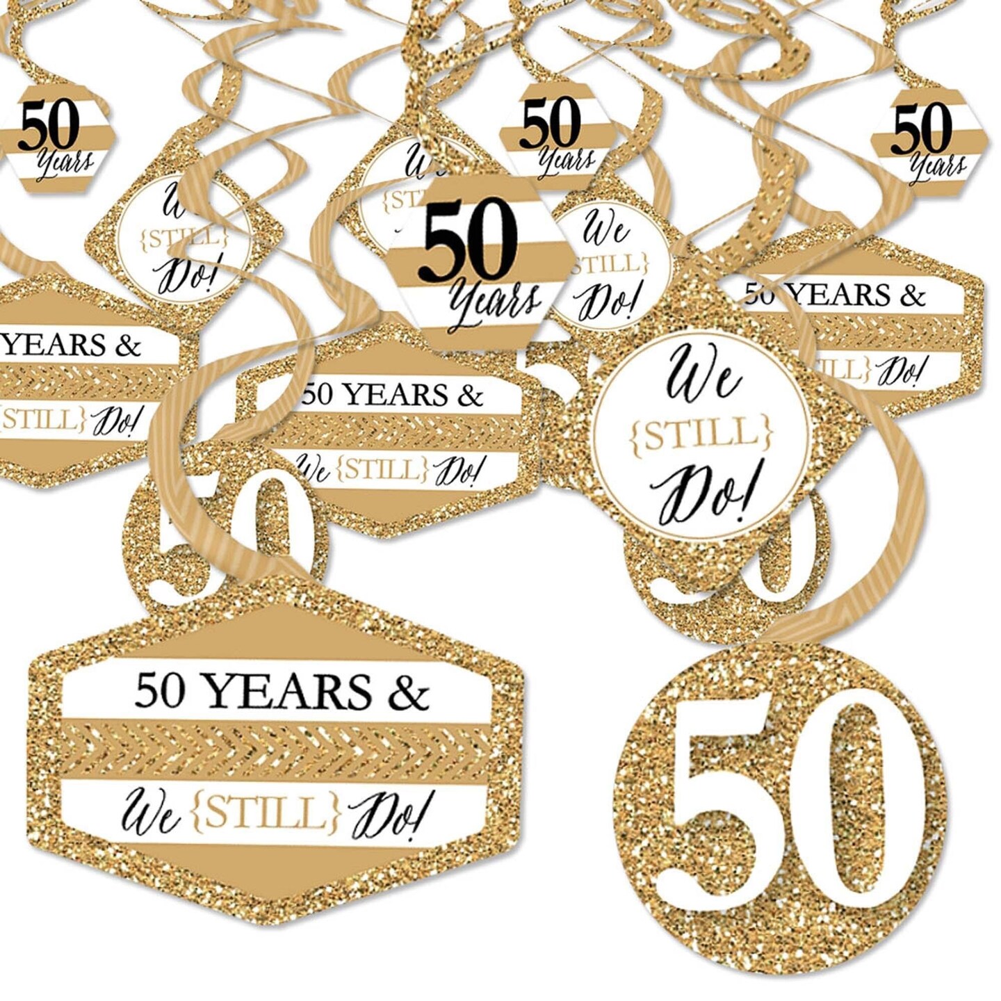 Big Dot of Happiness We Still Do - 50th Wedding Anniversary - Anniversary Party Hanging Decor - Party Decoration Swirls - Set of 40