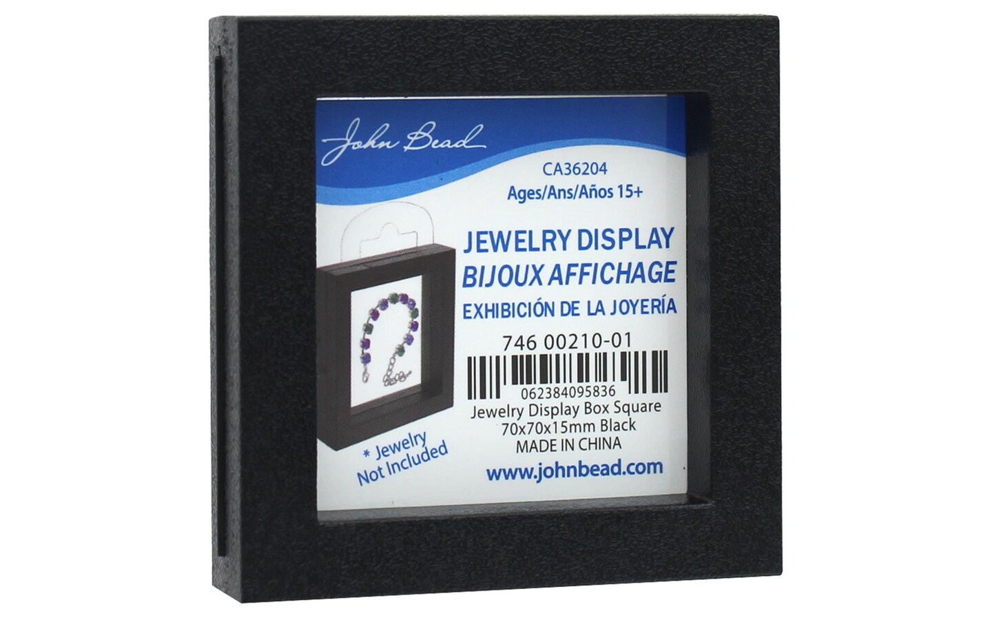 John Bead Jewelry Display Box 70x70x15mm Black