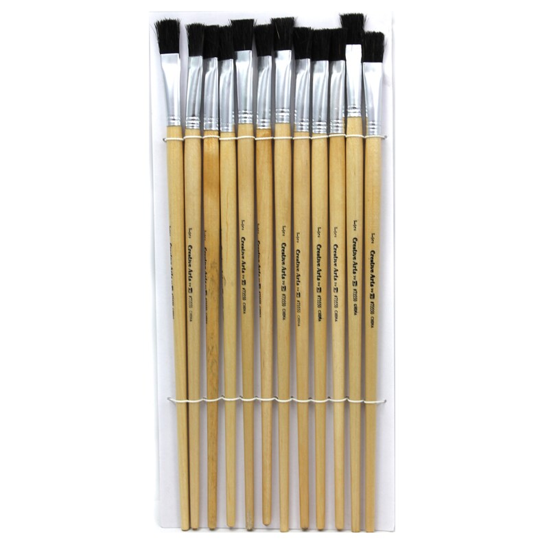 Flat Tip Easel Paint Brushes With Long Handle, 1/2", Natural Handles