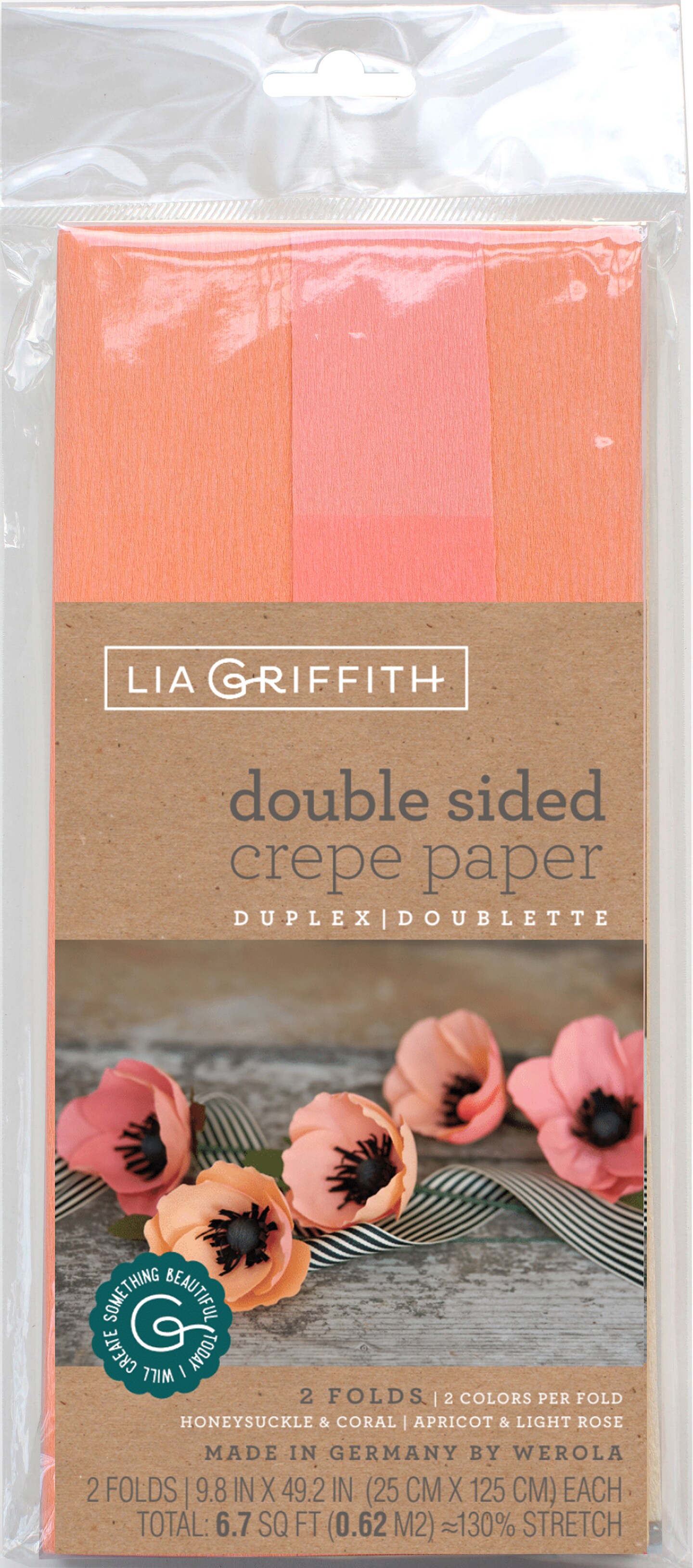 Lia Griffith Double-Sided Extra Fine Crepe Paper 2/Pkg-Honeysuckle/Coral & Apricot/Light Rose