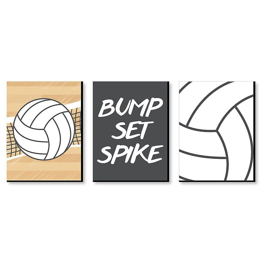 Big Dot of Happiness Bump, Set, Spike - Volleyball - Sports Nursery Wall Art, Kids Room Decor &#x26; Game Room Decor - 7.5 x 10 inches - Set of 3 Prints
