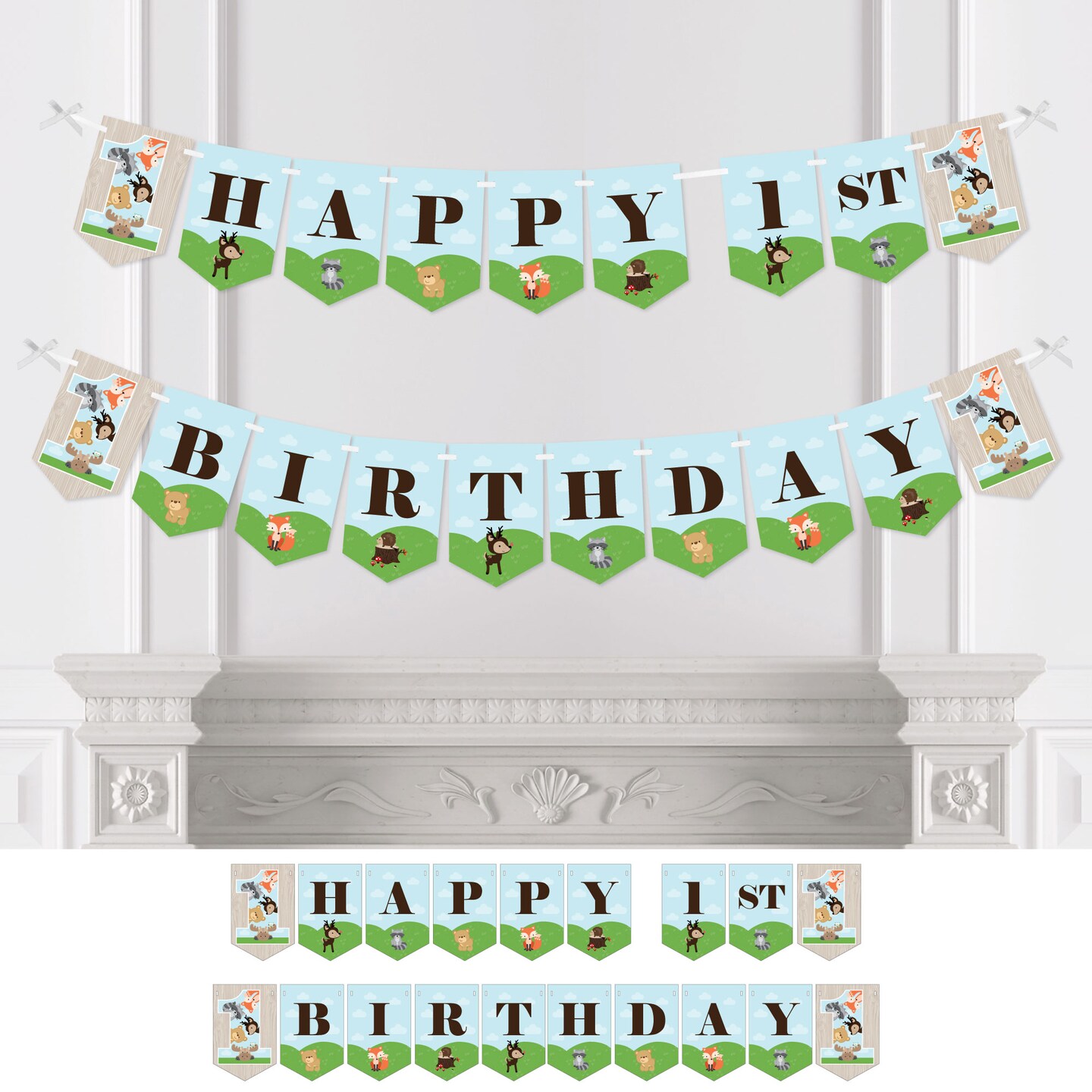 Big Dot of Happiness 1st Birthday Woodland Creatures - First Birthday Party Bunting Banner - Party Decorations - Happy 1st Birthday