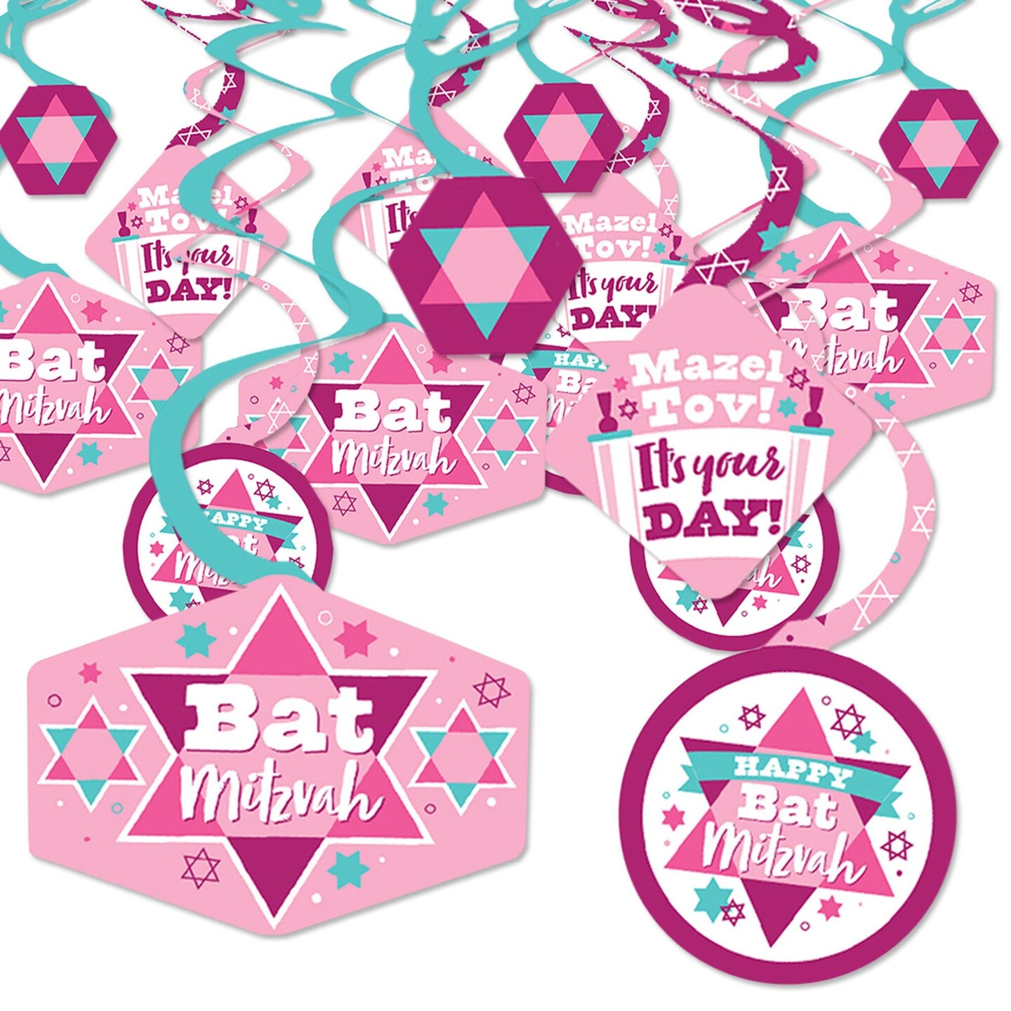 Big Dot of Happiness Pink Bat Mitzvah - Girl Party Hanging Decor - Party Decoration Swirls - Set of 40