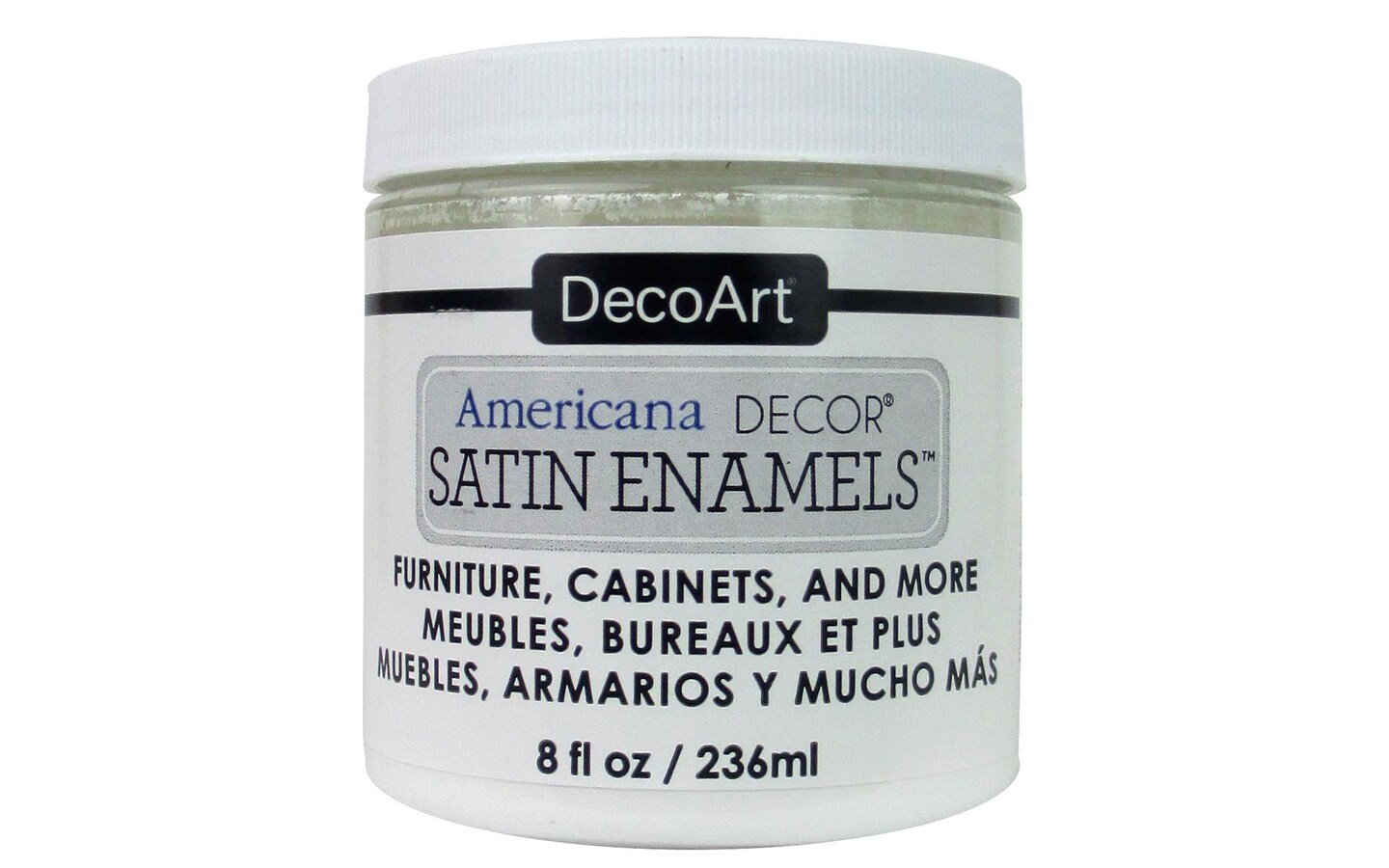 DecoArt Americana Decor Satin Enamel Paint, Pure White, 8 oz, Water Based Non Toxic Paint for Furniture and Home Decor, Durable Indoor Outdoor Finish
