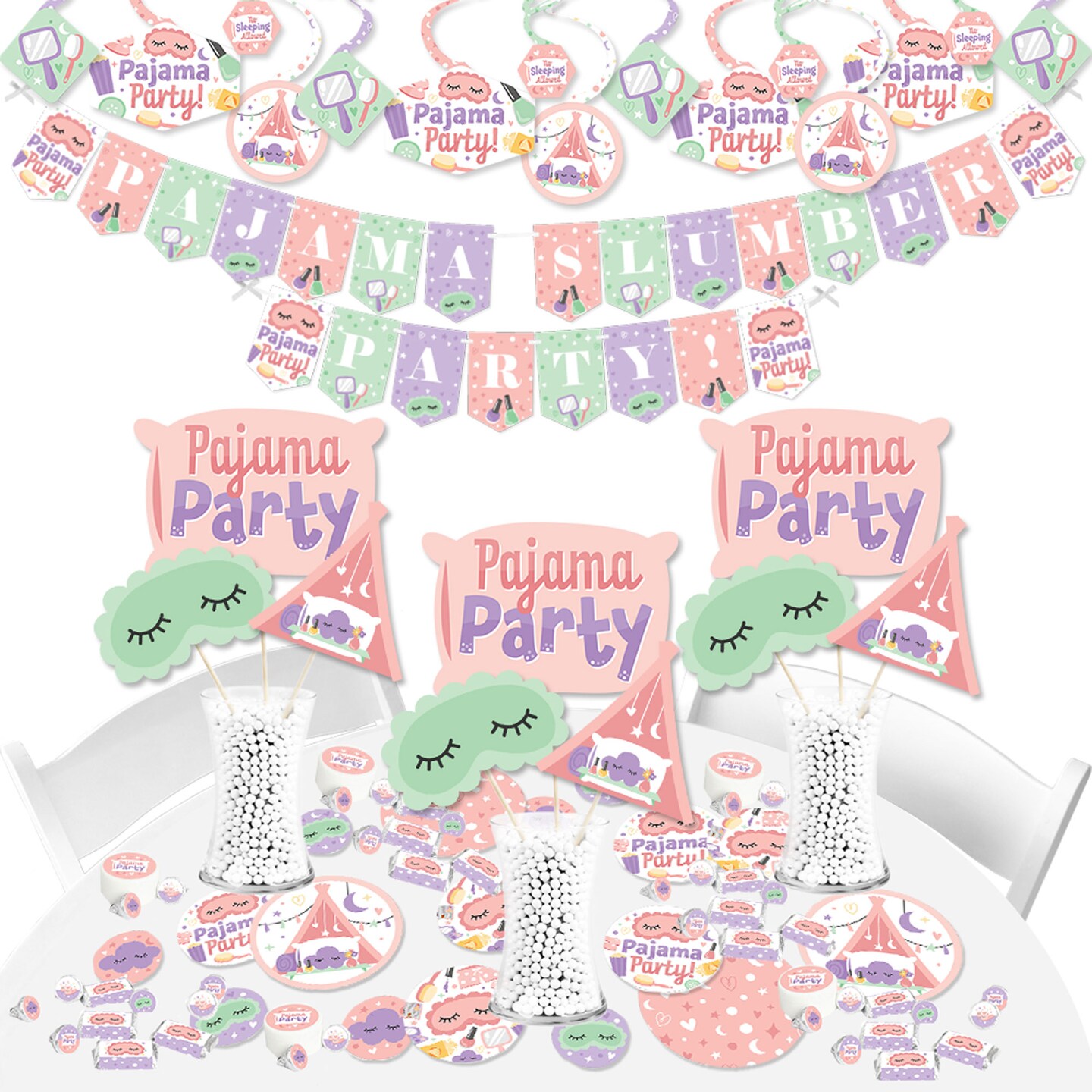 Pajama Slumber Party Girls Sleepover Birthday Party Centerpiece Sticks  Table Toppers Set of 15 