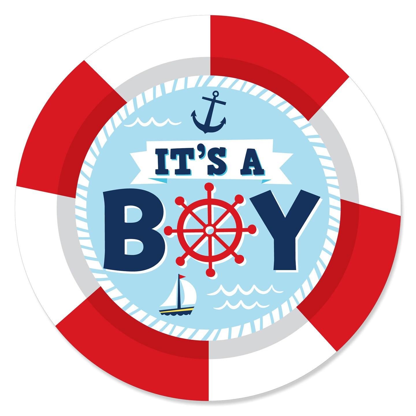 Big Dot of Happiness Ahoy It&#x27;s a Boy - Nautical Baby Shower Circle Sticker Labels - 24 Count