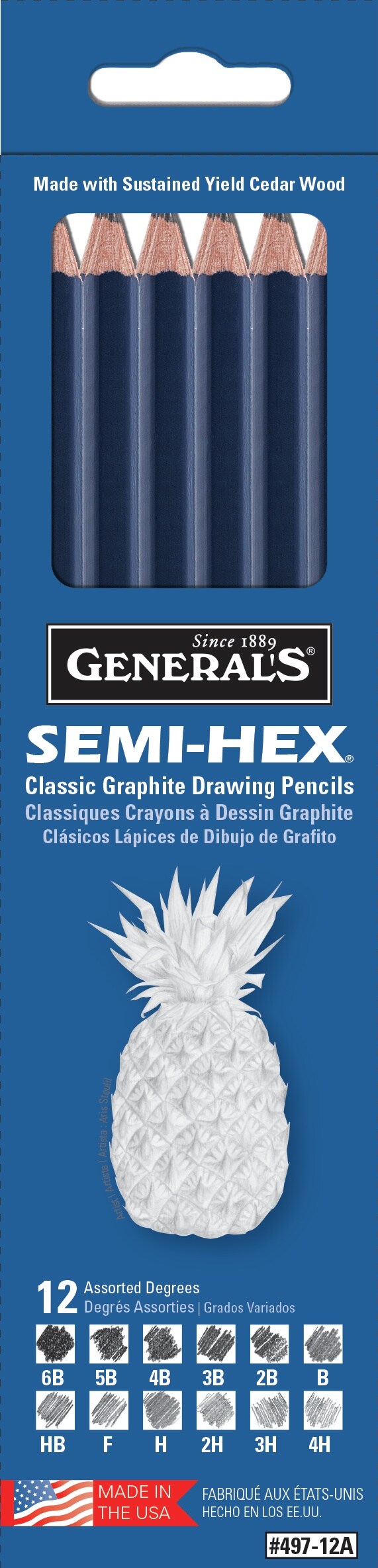 Semi-Hex Graphite Drawing Pencils 4/Pkg-HB, 2B, 4B, & 6B
