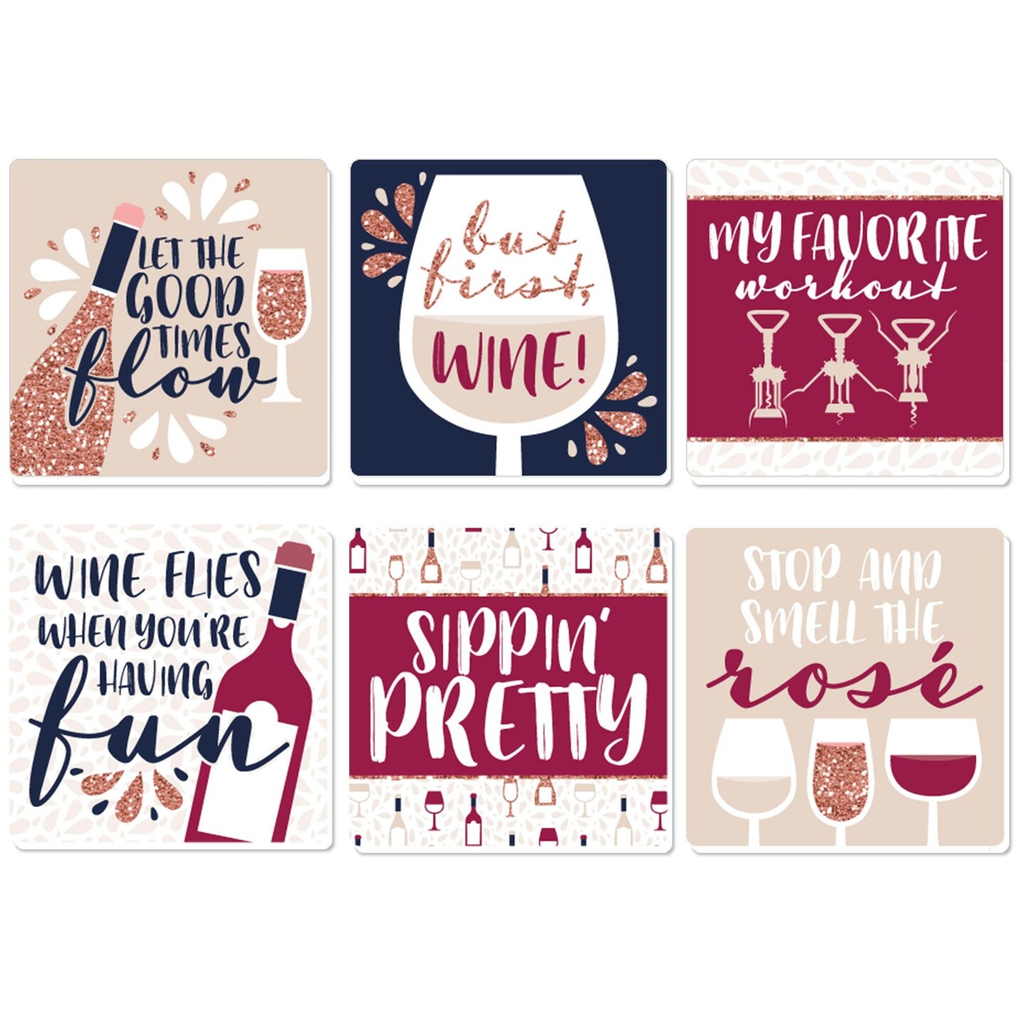 Big Dot of Happiness But First, Wine - Funny Wine Tasting Party Decorations - Drink Coasters - Set of 6