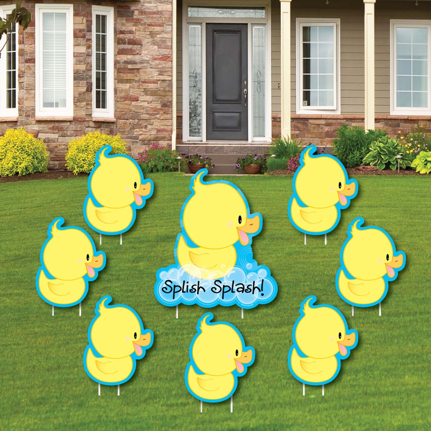 Big Dot of Happiness Ducky Duck - Yard Sign &#x26; Outdoor Lawn Decorations - Baby Shower or Birthday Party Yard Signs - Set of 8