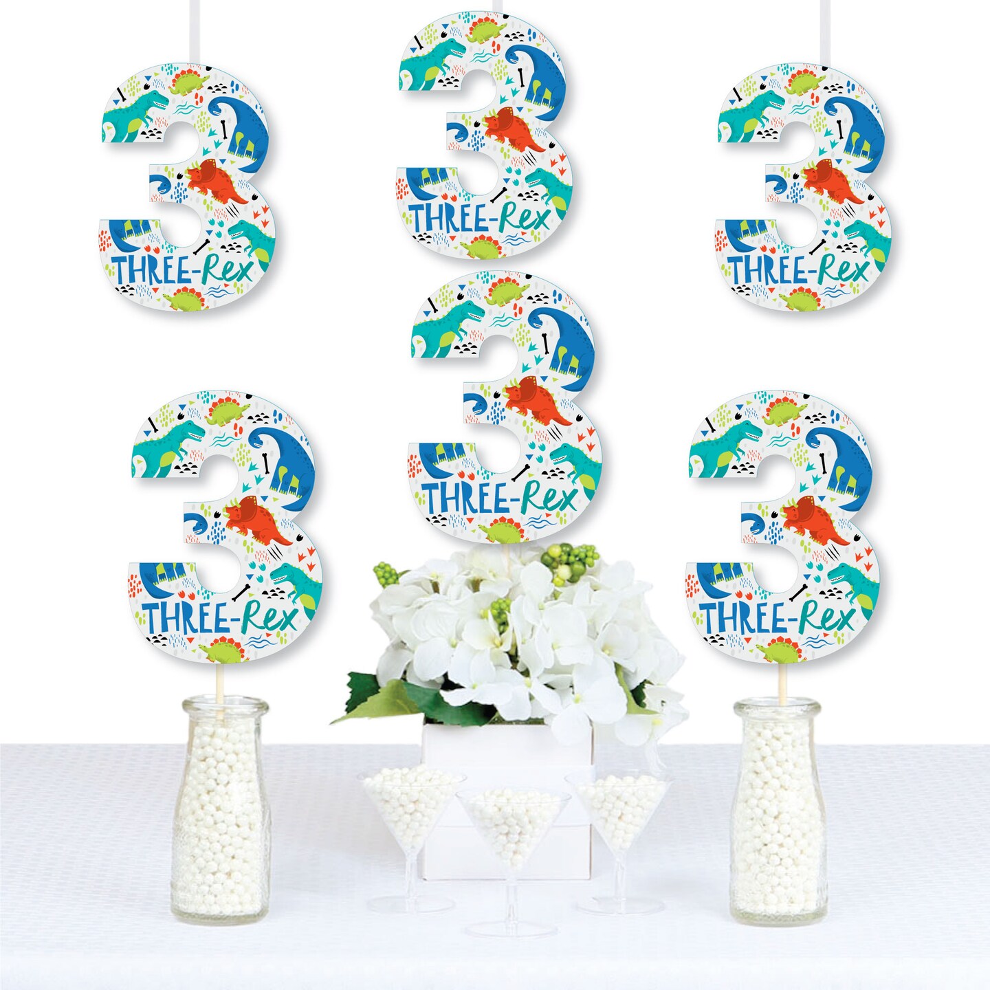Big Dot of Happiness 3rd Birthday Roar Dinosaur - Three Shaped Decorations DIY Three Rex Dino Third Birthday Party Essentials - Set of 20
