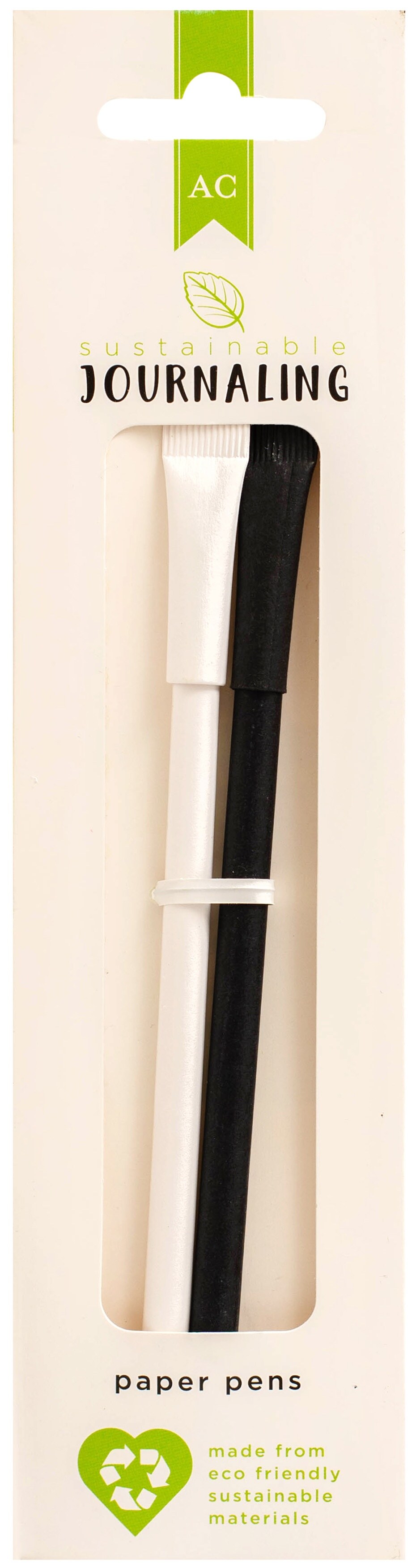 AC Sustainable Journaling Recycled Paper Pens 2/Pkg-Black &#x26; White Solid W/Caps