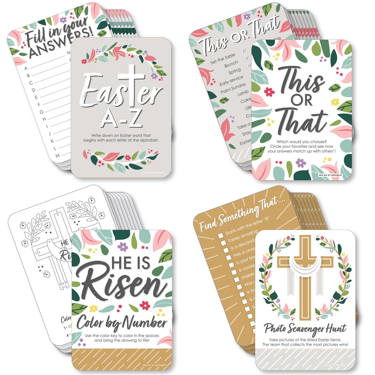 Big Dot of Happiness Religious Easter - 4 Christian Holiday Party Games - 10 Cards Each - Gamerific Bundle