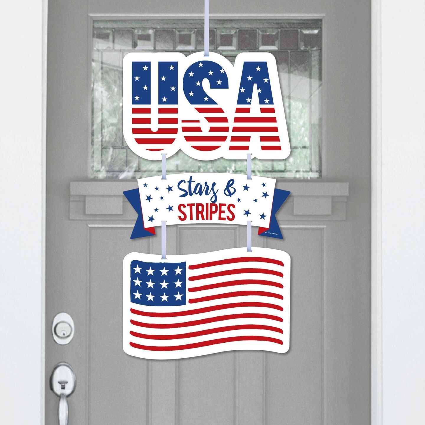 Big Dot of Happiness Stars &#x26; Stripes - Hanging Porch Memorial Day, 4th of July and Labor Day Patriotic Outdoor Decor - Front Door Decor - 3 Piece Sign