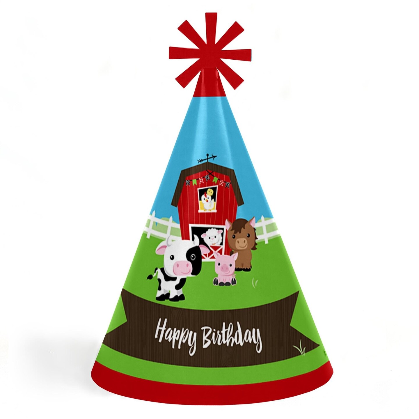 Big Dot of Happiness Farm Animals - Cone Happy Birthday Party Hats for Kids and Adults - Set of 8 (Standard Size)