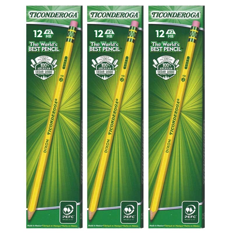 Ticonderoga No. 2 Pencils, Pre-Sharpened, 12 per Pack, 3 Packs