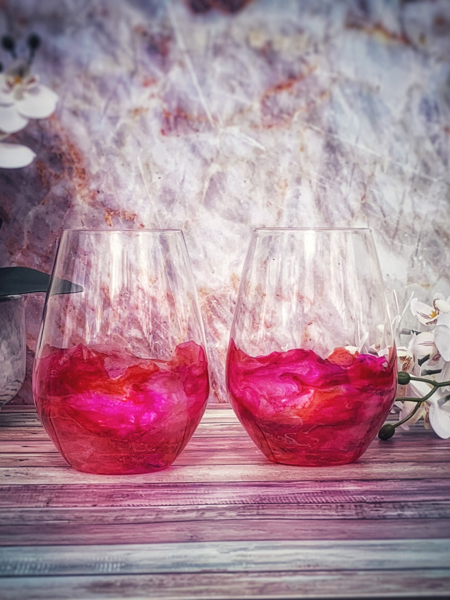 Pink wine glasses - stemless wineglasses finished with food safe