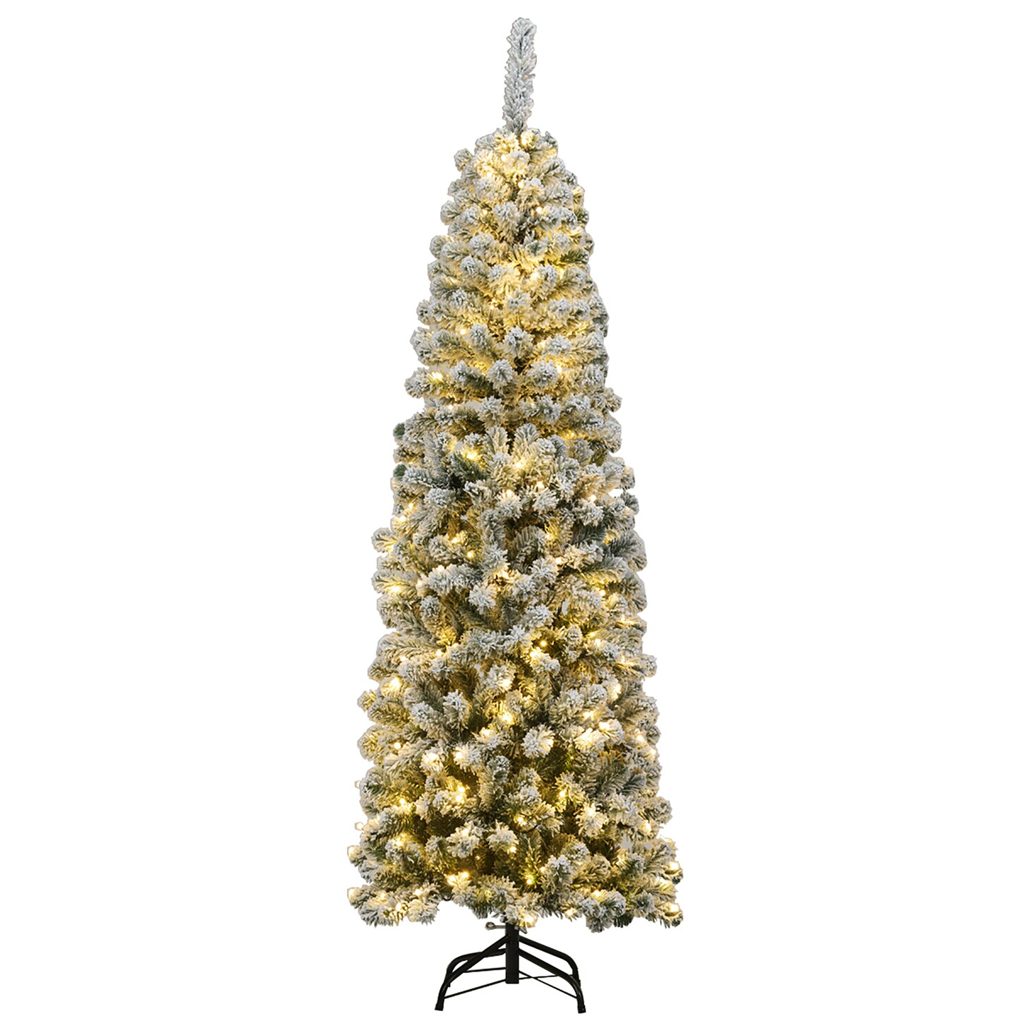 Costway 6Ft Pre-lit Snow Flocked Artificial Pencil Christmas Pine Tree w/ 250 LED Lights