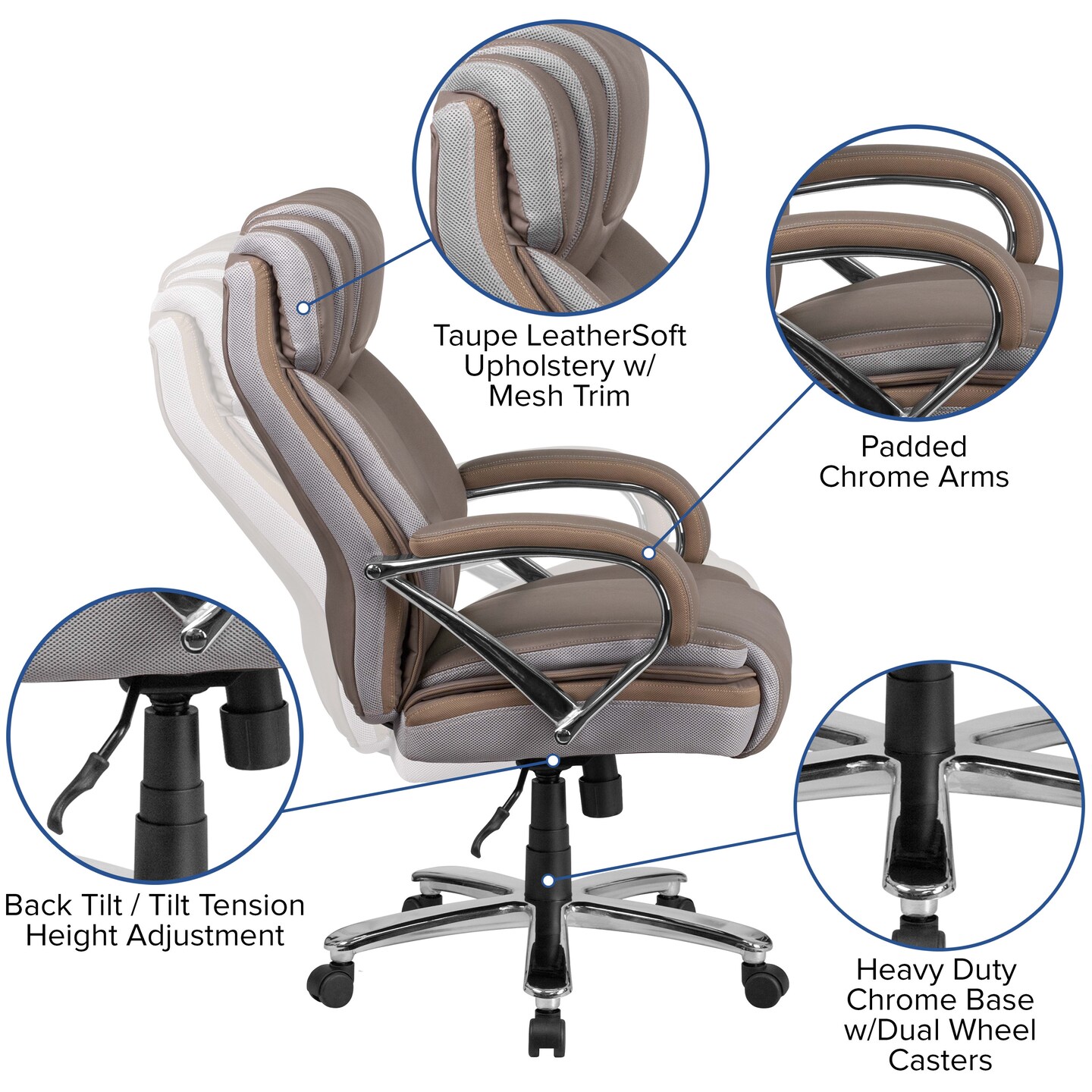 Emma and Oliver 500 lb. Big &#x26; Tall LeatherSoft Executive Ergonomic Office Chair with Wide Seat