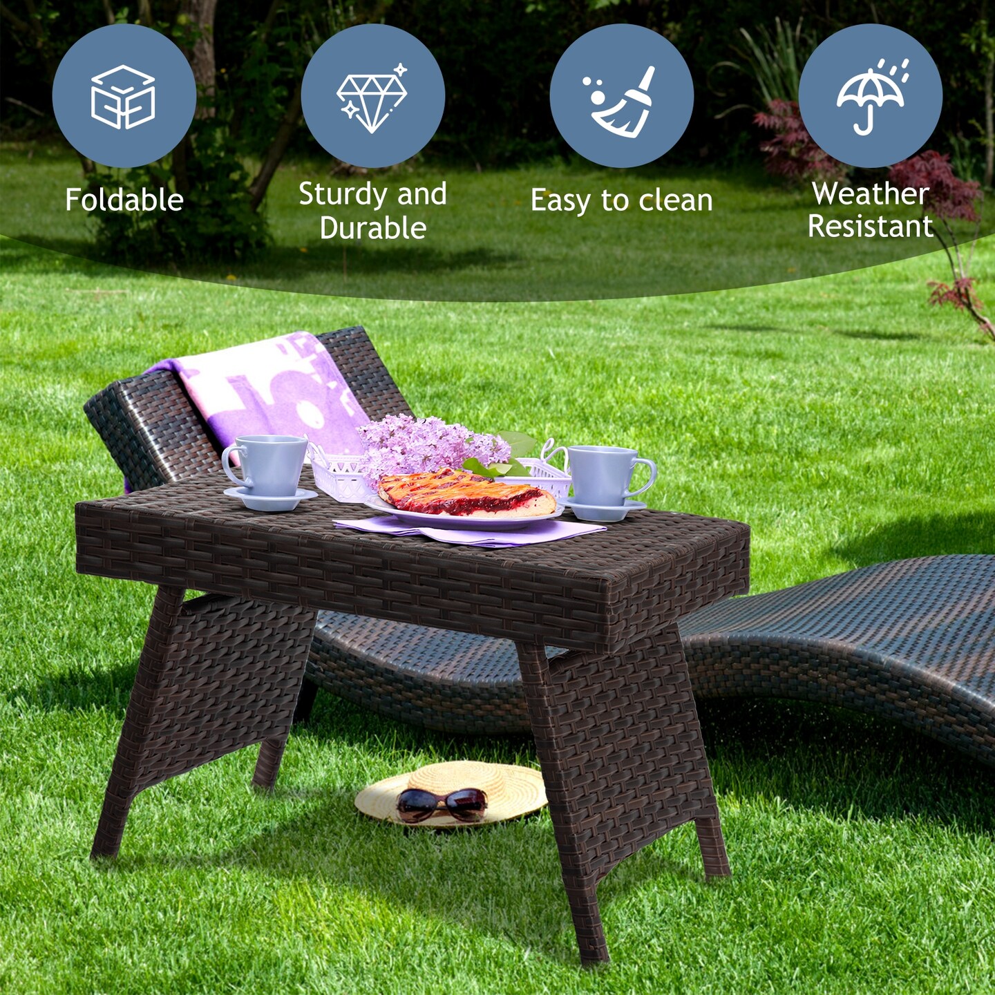 Folding PE Rattan Side Coffee Table Patio Garden Furniture Michaels