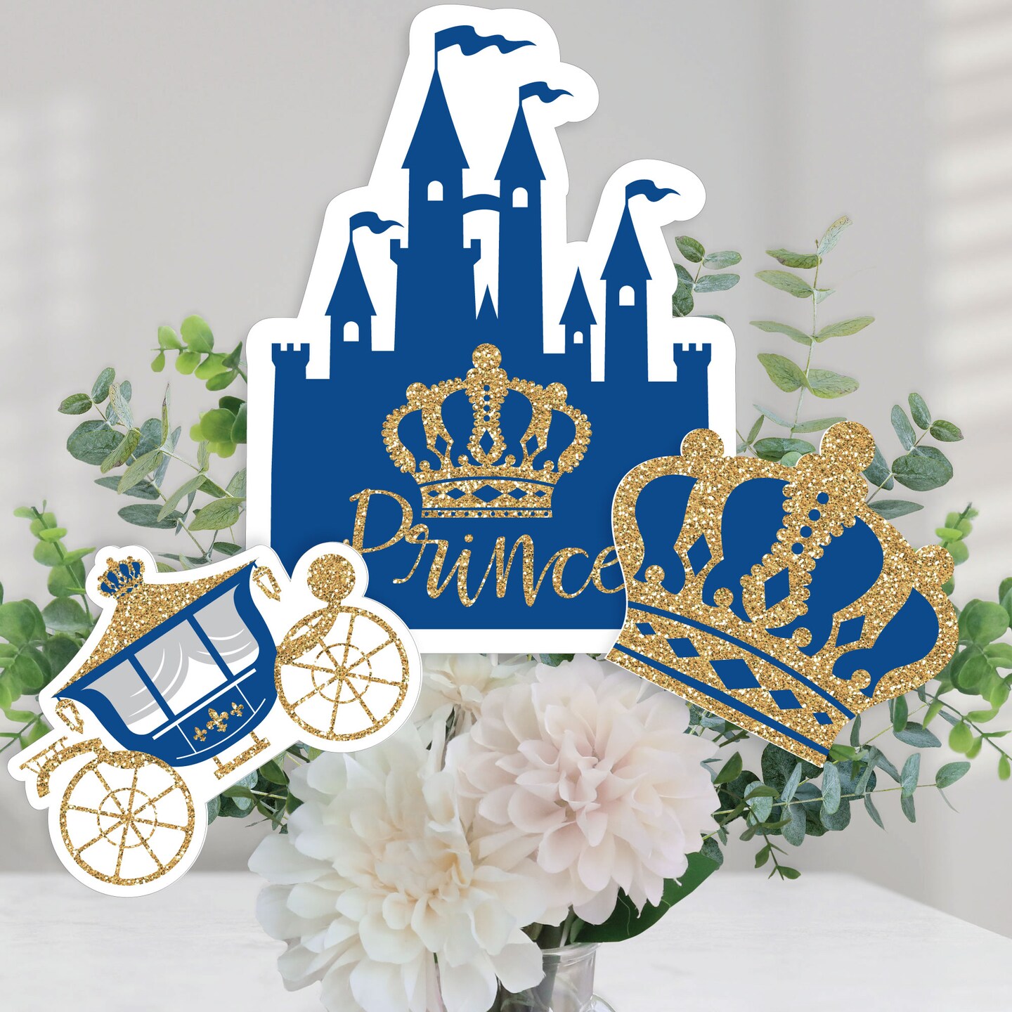 Big Dot of Happiness Royal Prince Charming - Baby Shower or Birthday Party Centerpiece Sticks - Table Toppers - Set of 15