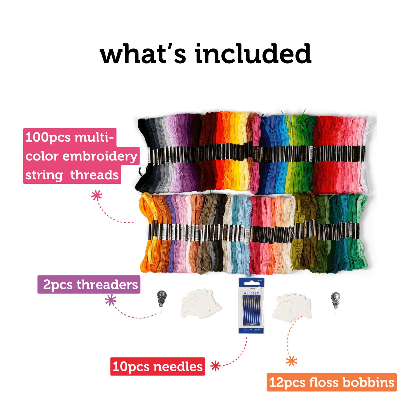 Incraftables Embroidery Thread for Bracelets 100pcs. Embroidery Floss for  Friendship Bracelets String Making. Embroidery Floss Kit w/ Needles,  Threaders & Yarn Tools. Best Cross Stitch Rainbow Skeins