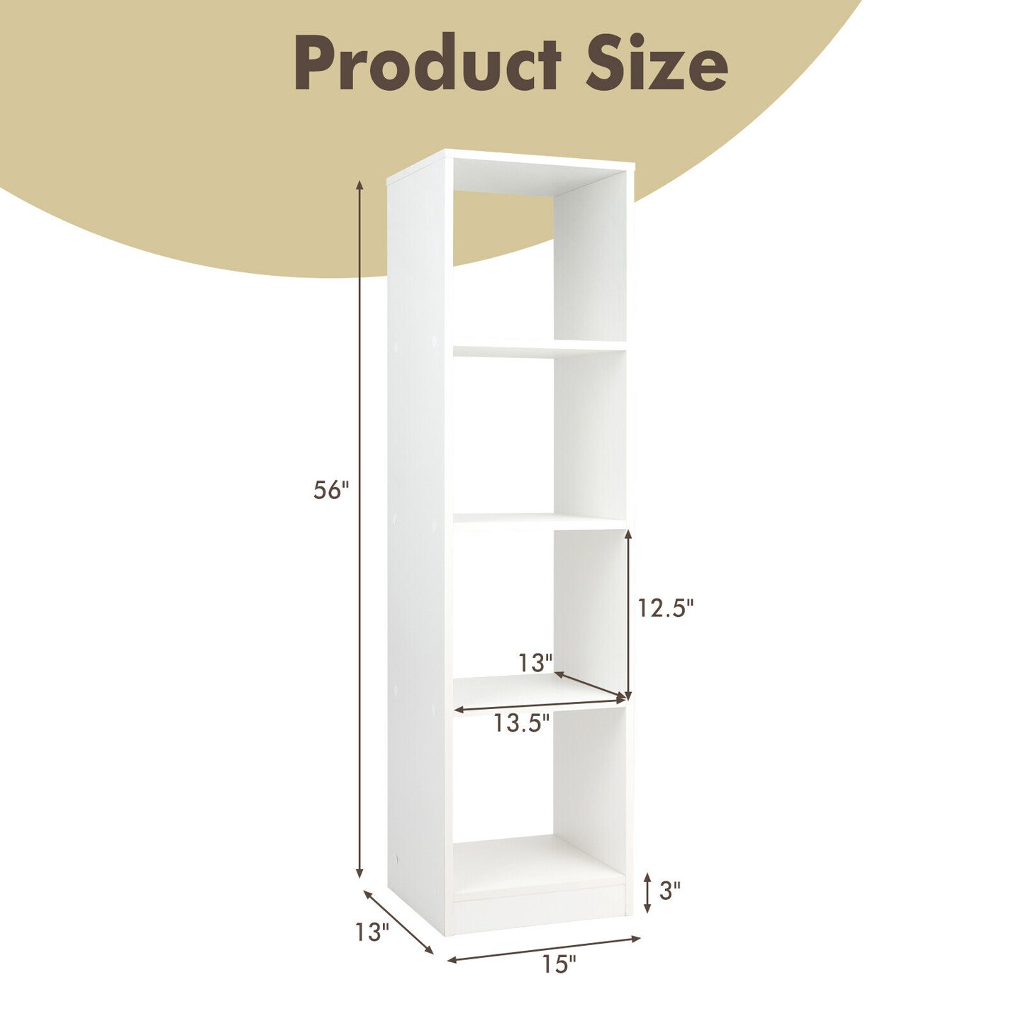 White 5-Tier 4-Cube Narrow Bookcase Tall Storage Shelf Organizer for Living Room or Bedroom