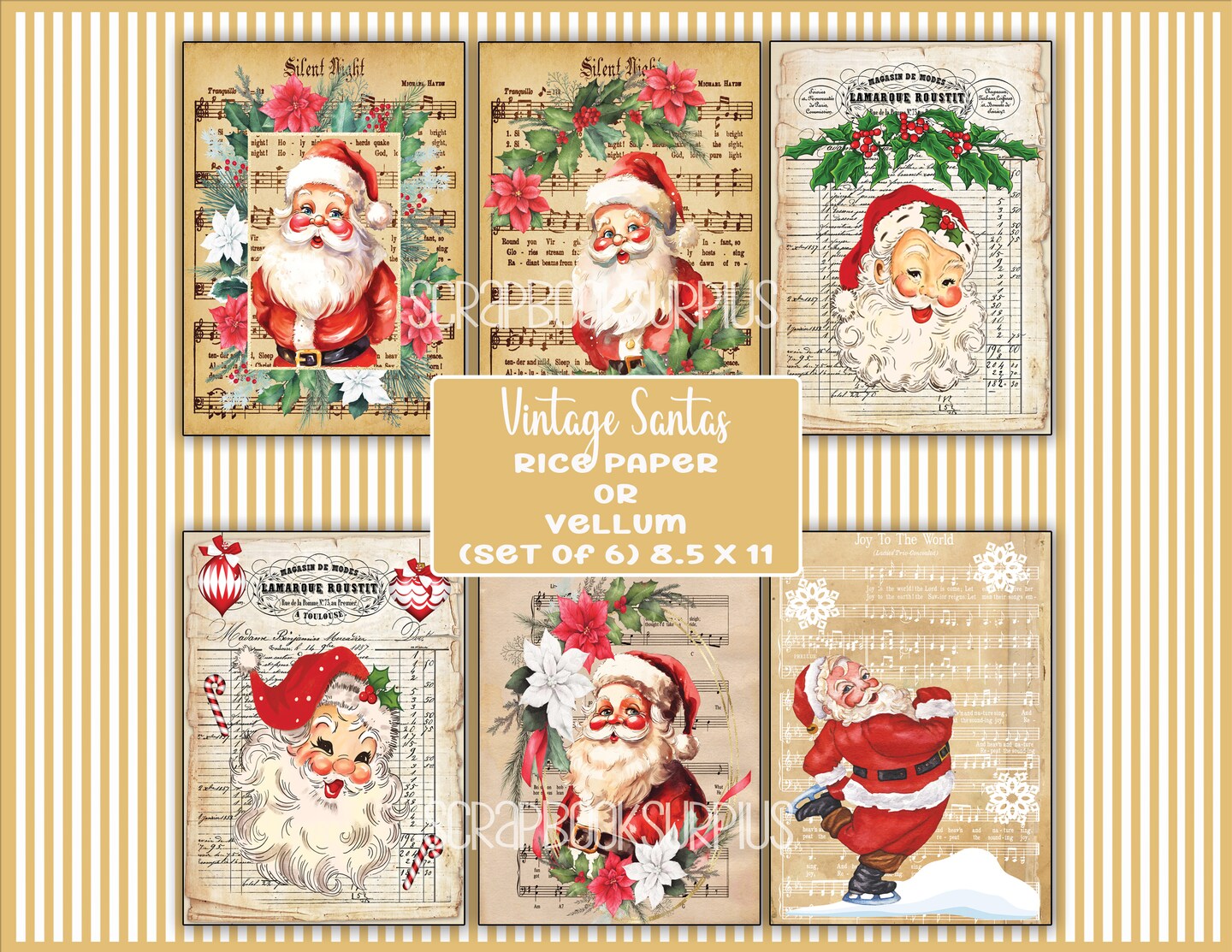 Decoupage Rice Paper OR Vellum Sheets -(Antique Christmas) Set of 6 - 8.5 x  11