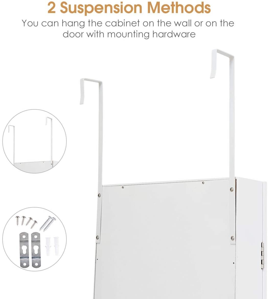 Full Length Mirror Jewelry Cabinet with Ring Slots and Necklace Hooks