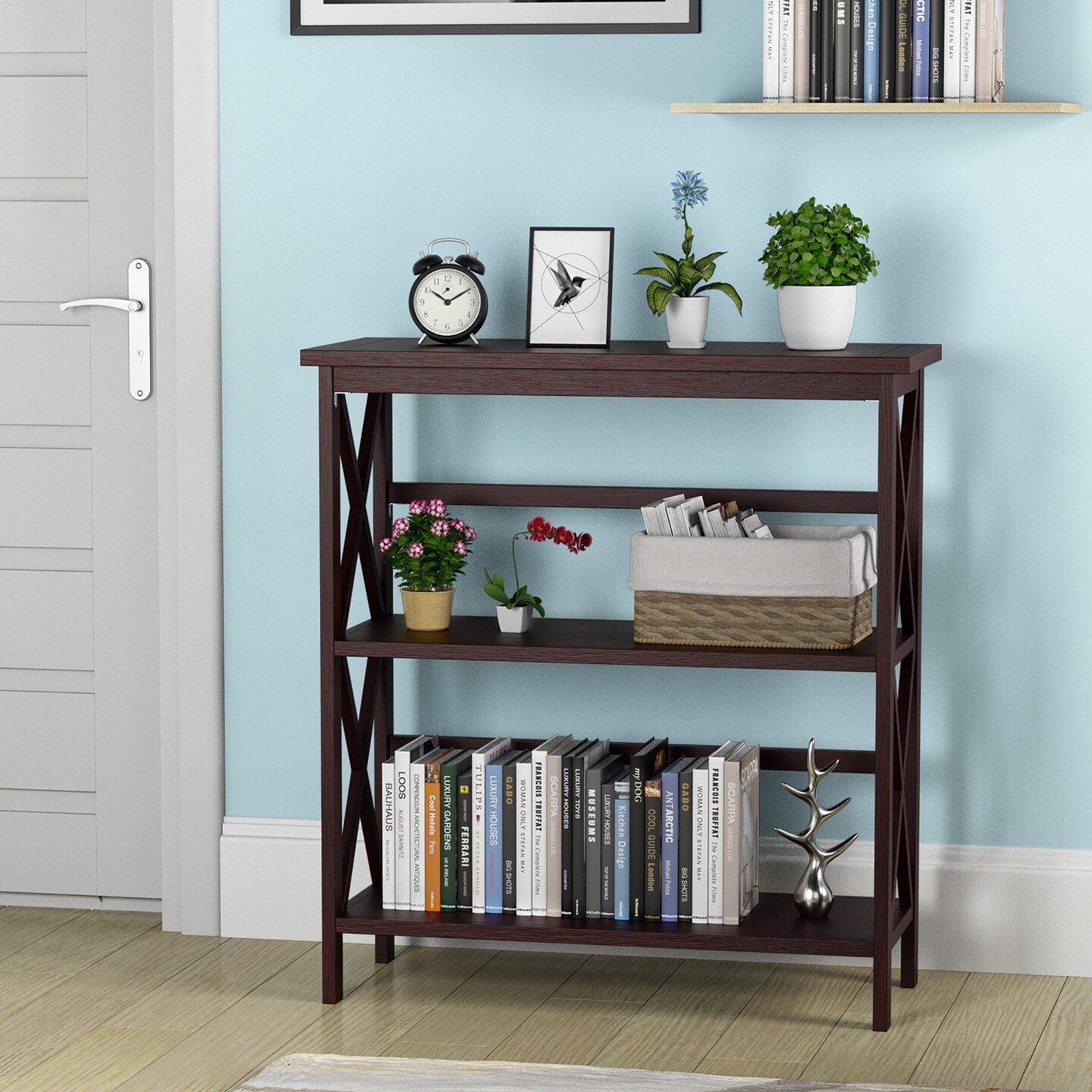 Costway 3-Tier Bookshelf Wooden Open Storage Bookcase for Home Office White\Black\Coffee\Natural