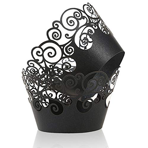 Cupcake Wrappers KPOSIYA 50 Pack Cupcake Wraps Filigree Artistic Bake Cake Paper Cup Little Vine Laser Cut Liner Baking Cups Muffin Case Trays for Wedding Party Birthday Decoration 50 Black Michaels