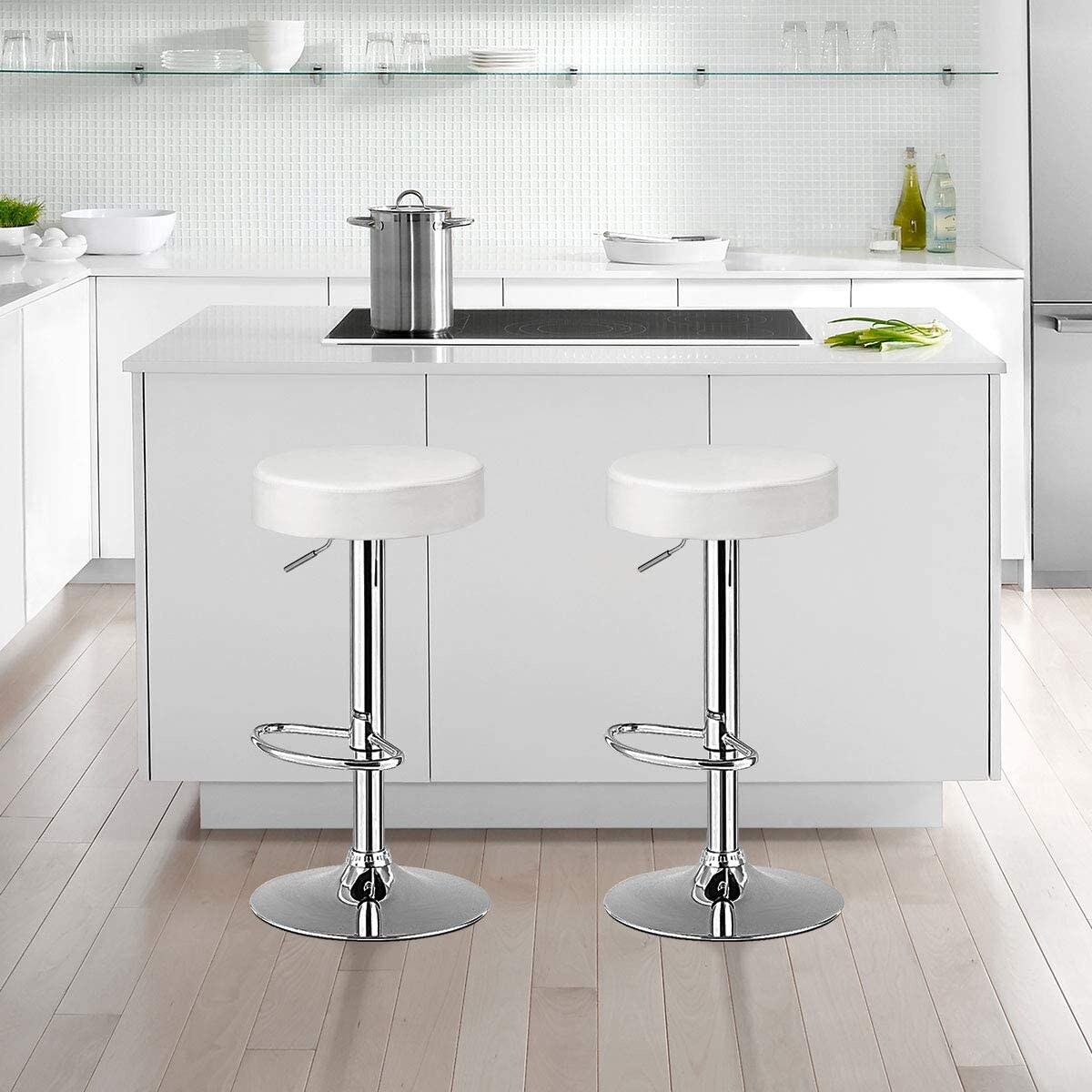 Set of 2 Height Adjustable Swivel Round Bar Stool with Stainless Steel Chrome Base Perfect for Seating in Any Room