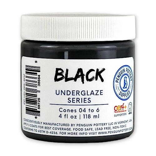 Penguin Pottery - Underglaze for Ceramics - Black - Cone 04 to Cone 6 - Low Fire to Mid Fire (4 fl oz | 118 ml)