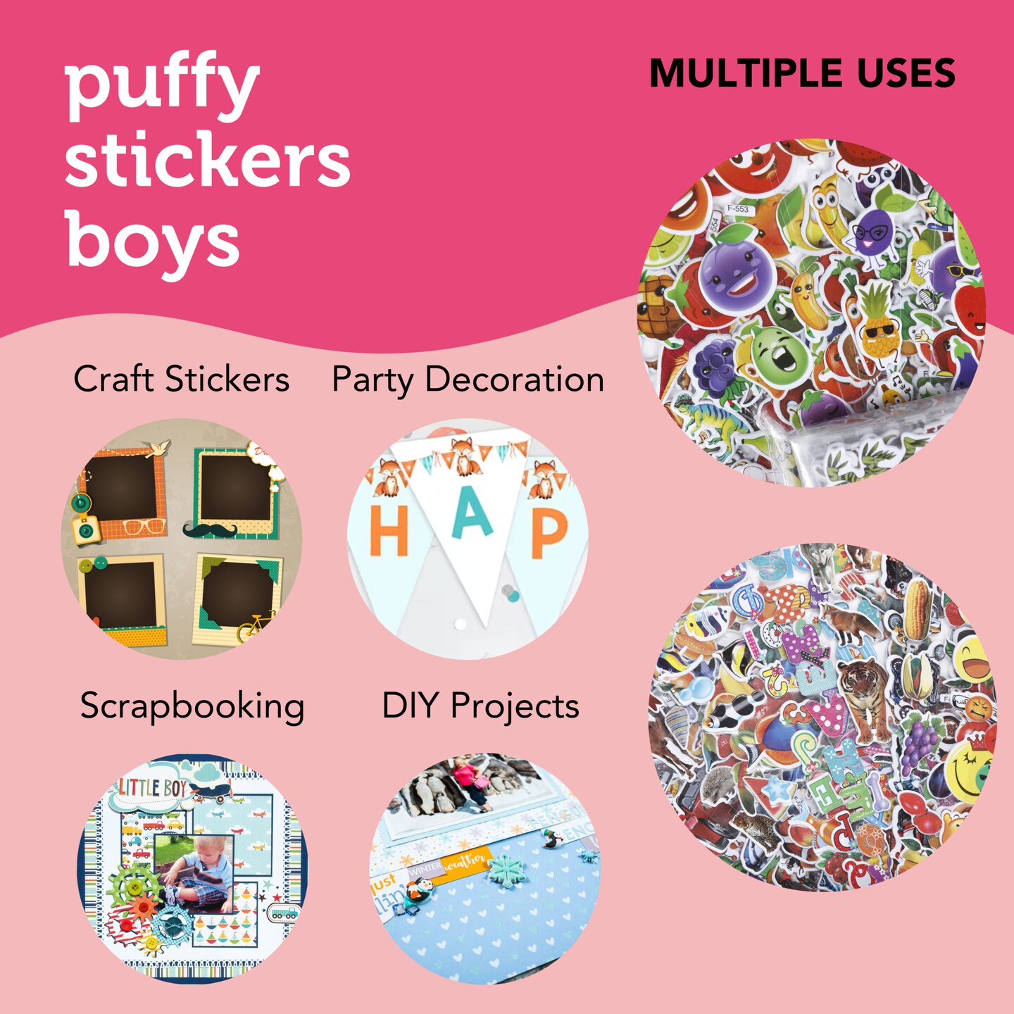 Incraftables Puffy Stickers for Boys (46 Sheets). Self Adhesive Puffy  Stickers for Toddlers w/ Letters, Dinosaurs, Vehicles, Fruits, Emojis &  More. Bulk Reusable 3D Stickers for Boys.