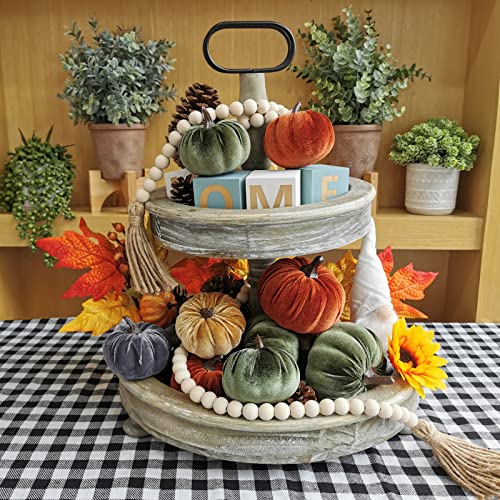 16 Pcs Assorted Small Faux Rustic Harvest Velvet Pumpkins Decorative Rust Orange Gold Olive Gray Fabric Pumpkins Foam Pumpkins for Farmhouse Fall Thanksgiving Halloween Table Centerpiece Mantel Decor