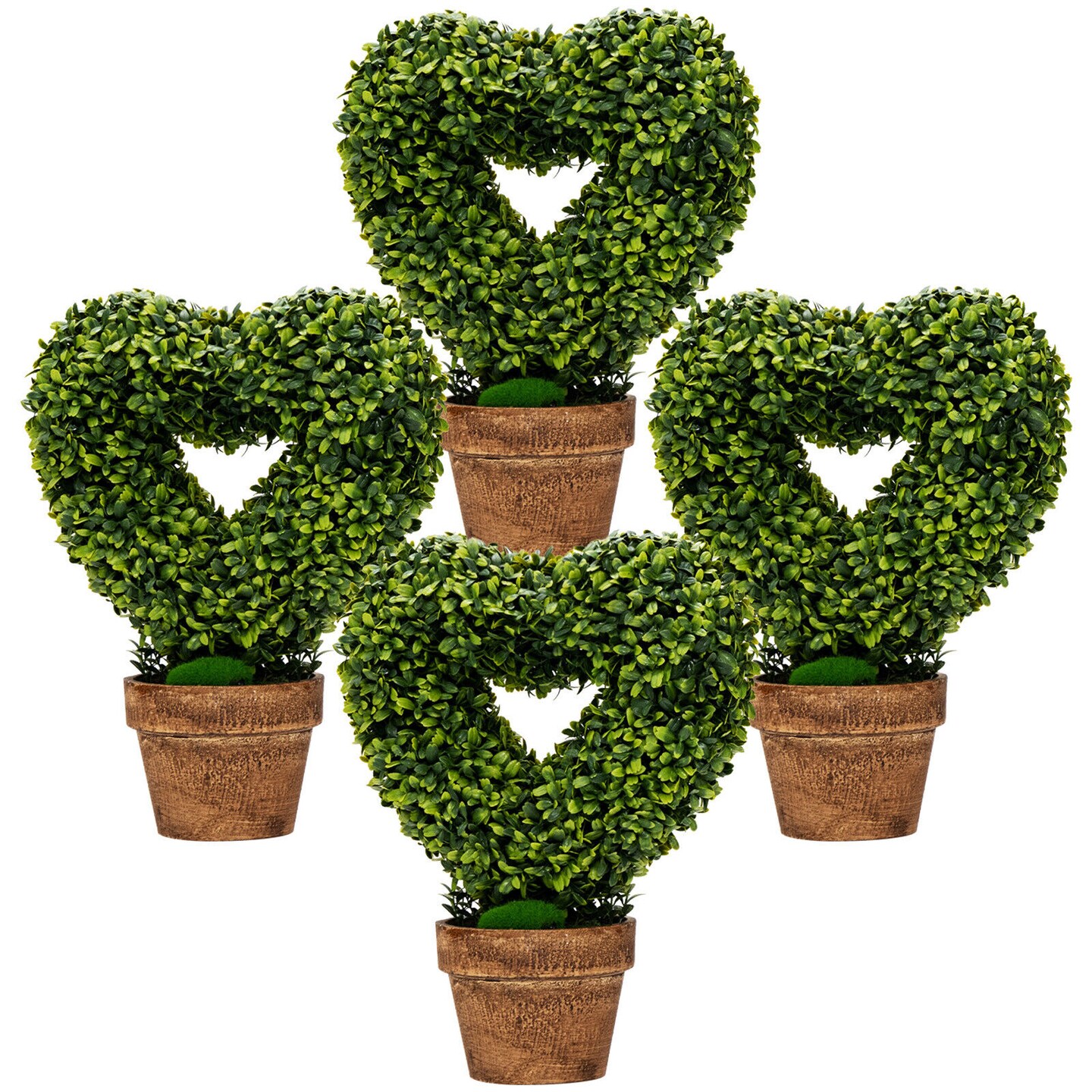 4 Packs 14.5 Inch Mini Artificial Boxwood Topiary Trees with Heart Shape-Green
