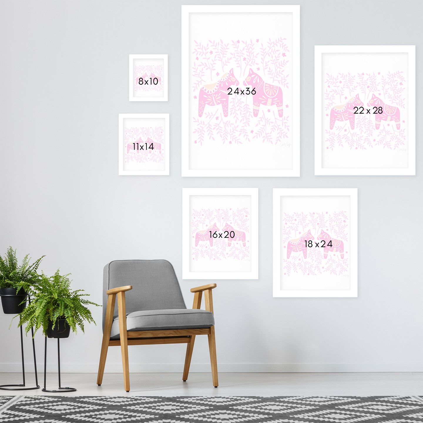 Swedish Dala Horses Pink by Cat Coquillette Frame  - Americanflat