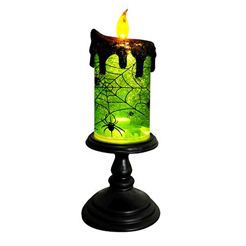 Eldnacele Halloween Snow Globe Candles Lighted Lamp, Battery Operated Spooky Spinning Water Glittering Tornado Candles Flameless Candles Table Centerpiece for Halloween Celebration Parties(Spider)