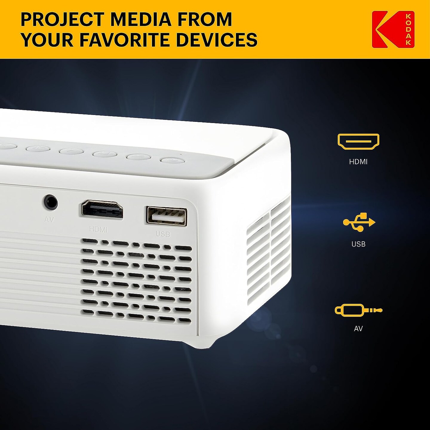 KODAK FLIK X1 Mini Pico Projector, Compact 100" Mini Projector with Remote Control & Speakers