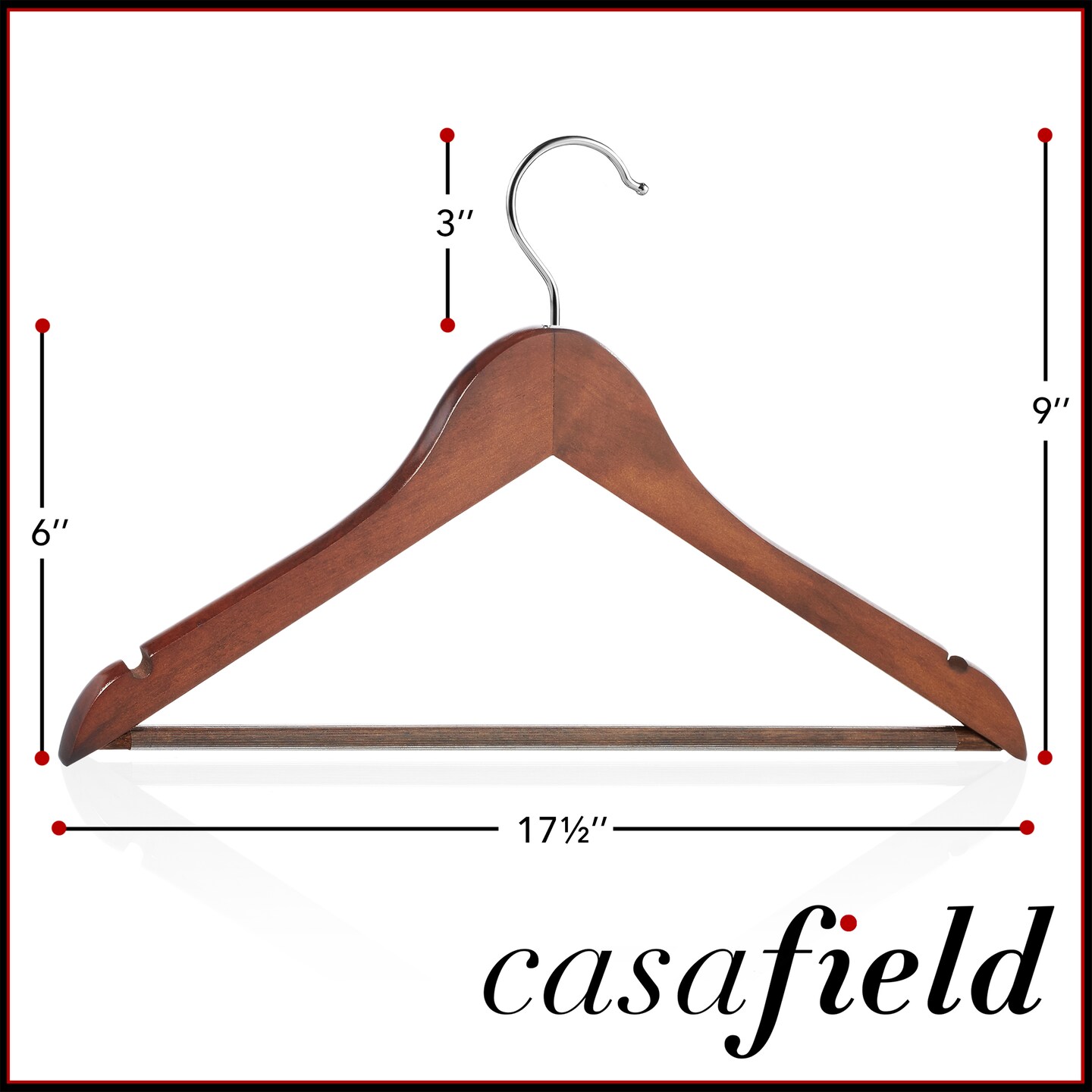 Casafield - 40 Wooden Suit Hangers - Premium Lotus Wood with Notches &#x26; Chrome Swivel Hook for Dress Clothes, Coats, Jackets, Pants, Shirts, Skirts